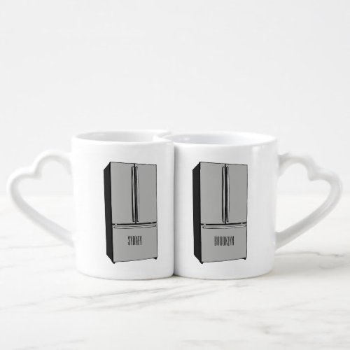 French door refrigerator cartoon illustration coffee mug set