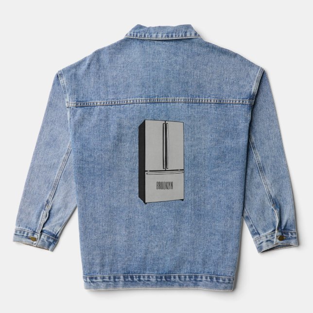 French door refrigerator cartoon illustration denim jacket (Back)