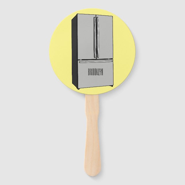 French door refrigerator cartoon illustration hand fan (Front)