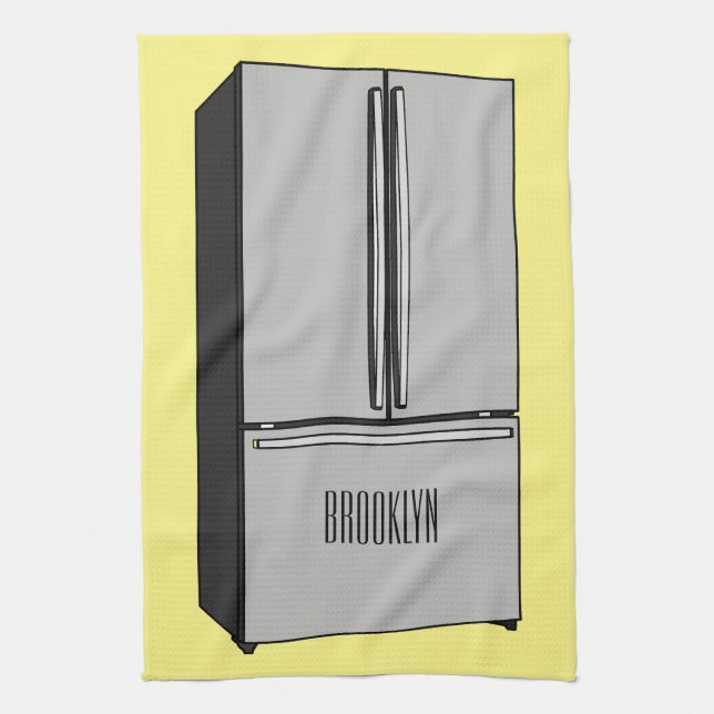 French door refrigerator cartoon illustration kitchen towel (Vertical)
