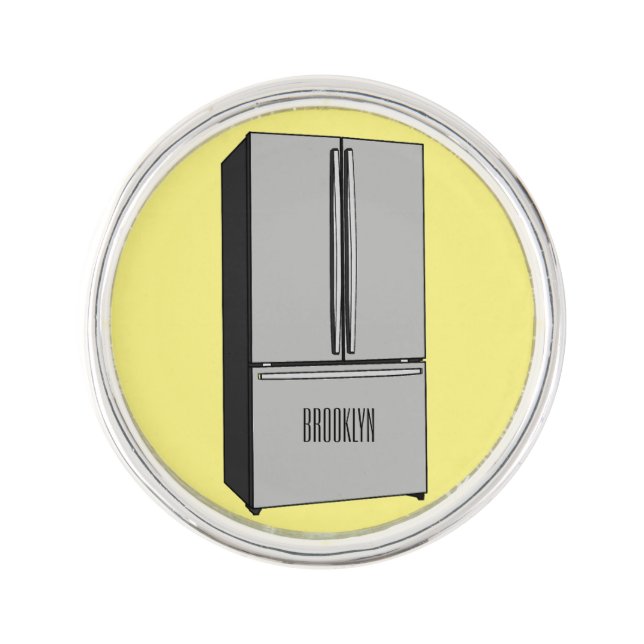 French door refrigerator cartoon illustration lapel pin (Front)