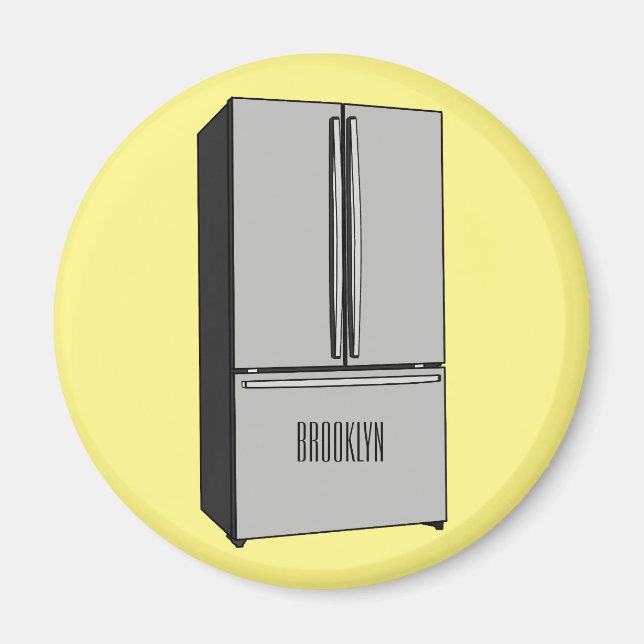 French door refrigerator cartoon illustration magnet (Front)