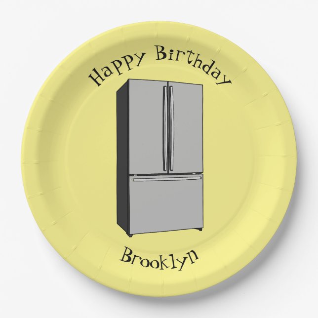 French door refrigerator cartoon illustration paper plates (Front)