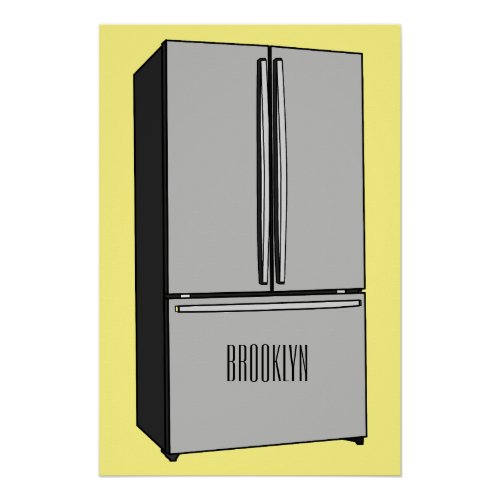 French door refrigerator cartoon illustration poster