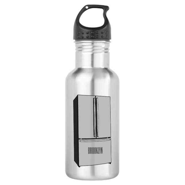 French door refrigerator cartoon illustration stainless steel water bottle (Front)