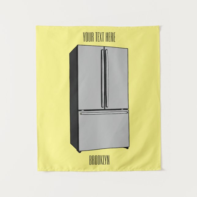 French door refrigerator cartoon illustration tapestry (Front)