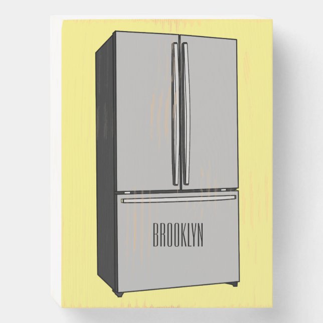 French door refrigerator cartoon illustration wooden box sign (Front Vertical)