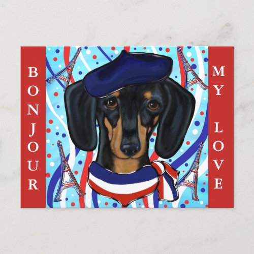 French Doxie Holiday Postcard