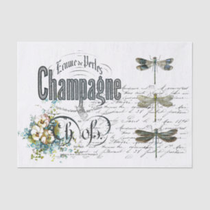 French Dragonfly Champagne Vintage Tissue Paper