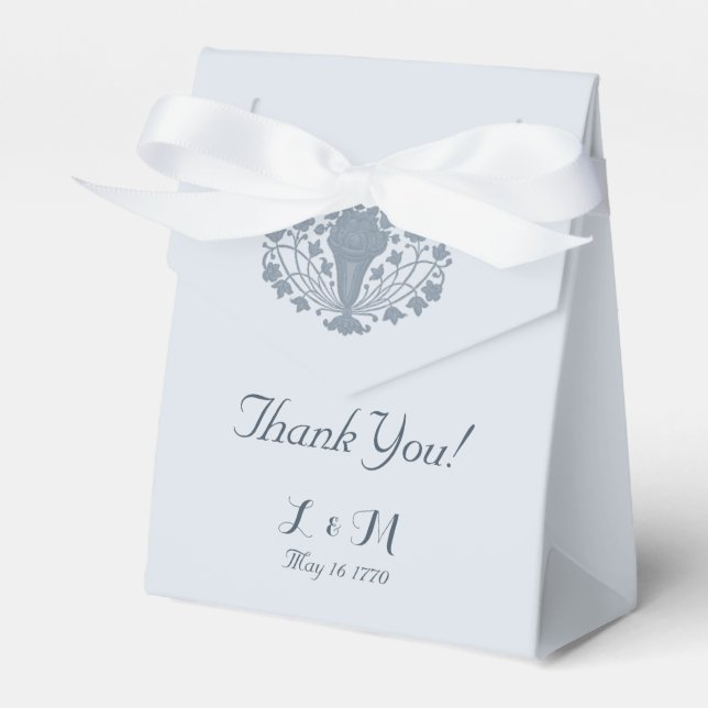 French Dusty Blue Rococo Wedding Thank You Favor Boxes (Front Side)