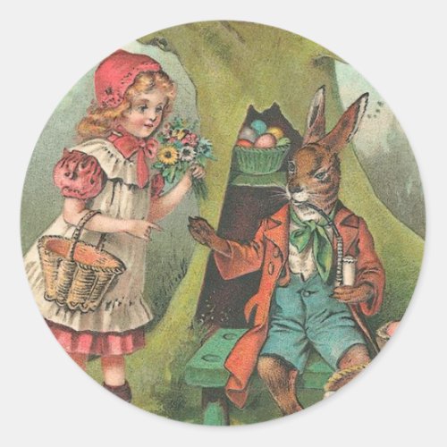 French Easter Bunny With Pipe Vintage Classic Round Sticker