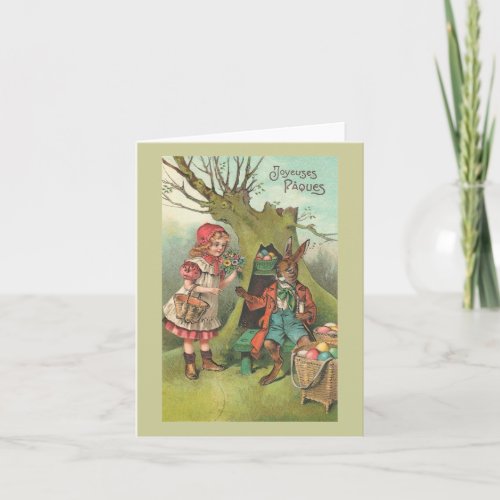 French Easter Bunny With Pipe Vintage Holiday Card