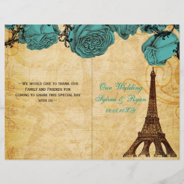 French Eiffel tower aqua  folded Wedding program