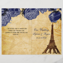 French Eiffel tower navy folded Wedding program