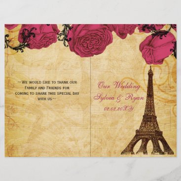 French Eiffel tower pink  folded Wedding program
