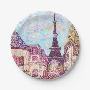 French Eiffel Tower Pointillism inspired landscape Paper Plates