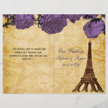 French Eiffel tower purple folded Wedding program
