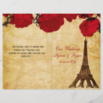 French Eiffel tower red  folded Wedding program