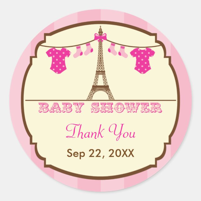 French Eiffel Tower Twin Baby Shower Favor Sticker (Front)