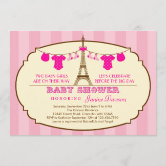 French Eiffel Tower Twin Baby Shower Invitation