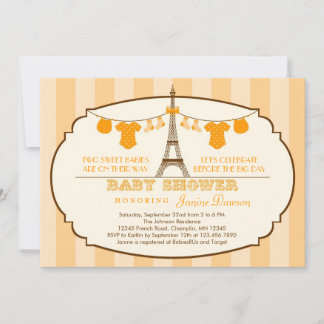 French Eiffel Tower Twin Baby Shower Invitation