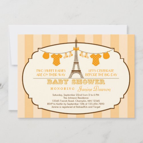 French Eiffel Tower Twin Baby Shower Invitation