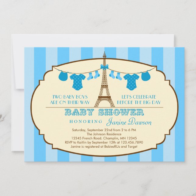 French Eiffel Tower Twin Baby Shower Invitation (Front)