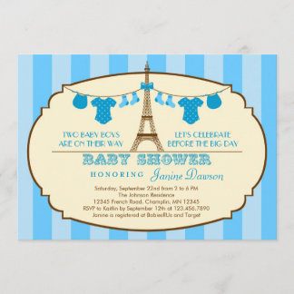 French Eiffel Tower Twin Baby Shower Invitation