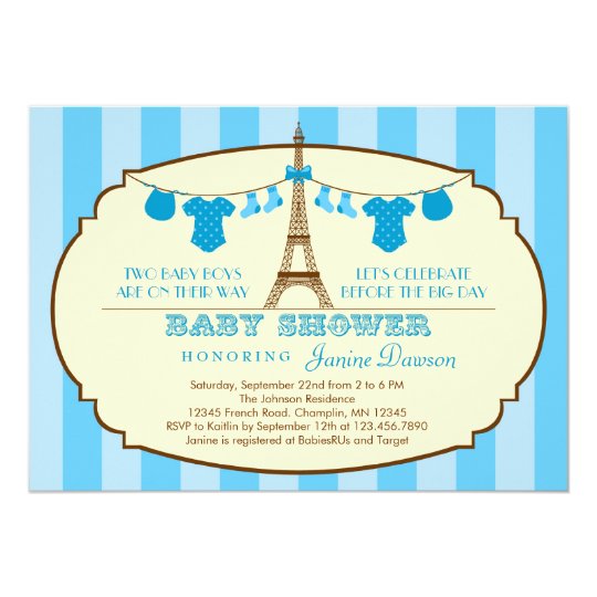 French Eiffel Tower Twin Baby Shower Invitation