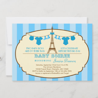 French Eiffel Tower Twin Baby Shower Invitation