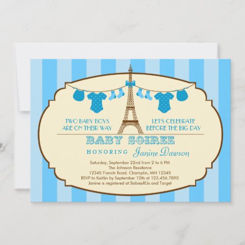 French Eiffel Tower Twin Baby Shower Invitation