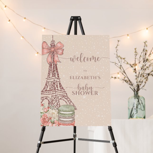 French Elegance Beige Baby Shower Welcome Sign (In Situ (Stand))