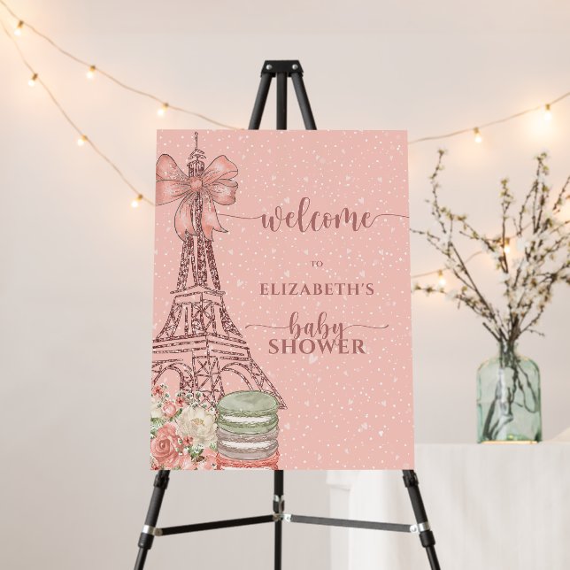French Elegance Pink Baby Shower Welcome Sign (In Situ (Stand))