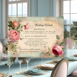 French Elegant Floral Vintage Blue Wedding Details Enclosure Card