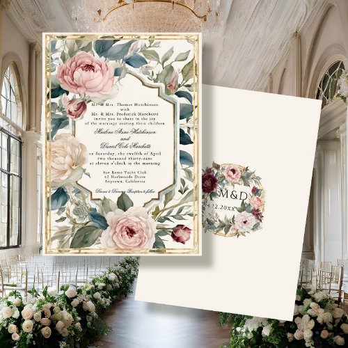 French Elegant Floral Vintage Gold Classic Wedding Invitation