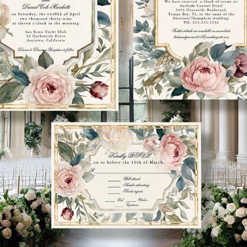 French Elegant Floral Vintage Gold Classic Wedding RSVP Card