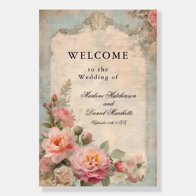 French Elegant Floral Vintage Welcome Sign Wedding (Front)