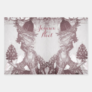 French elegant Marie Antoinette Joyeux Noel Wrapping Paper Sheets