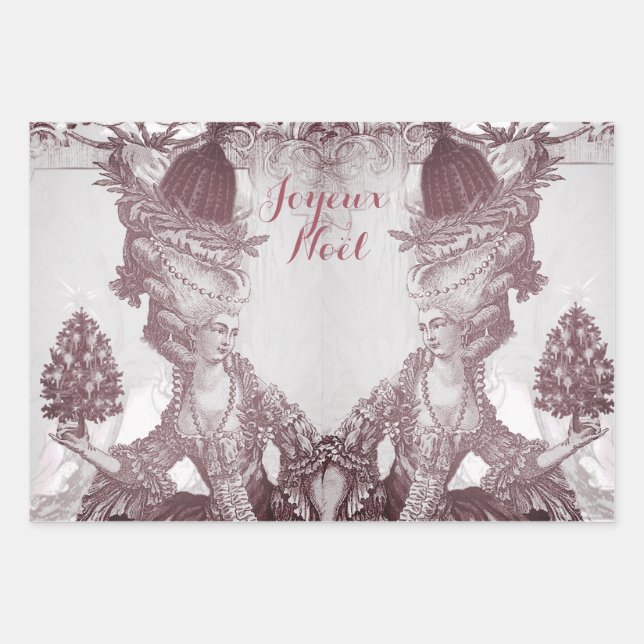 French elegant Marie Antoinette Joyeux Noel Wrapping Paper Sheets (Front)