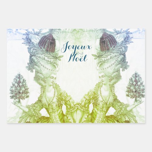 French elegant Marie Antoinette Joyeux Noel Wrapping Paper Sheets