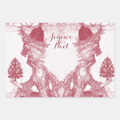 French elegant Marie Antoinette Joyeux Noel Wrapping Paper Sheets