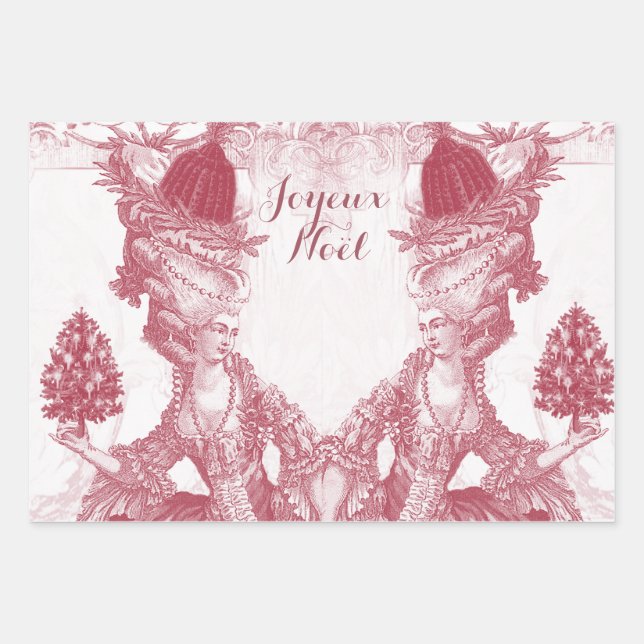 French elegant Marie Antoinette Joyeux Noel Wrapping Paper Sheets (Front)