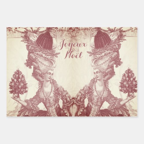 French elegant Marie Antoinette Joyeux Noel Wrapping Paper Sheets