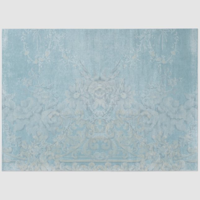 French Elegant Vintage Wallpaper Blue Decoupage Tissue Paper (Front)