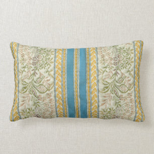 French Embroidered Flower Fabric Look Lumbar Pillow