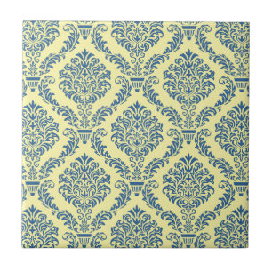 French Empire Damask in Azure Blue and Cream Tile