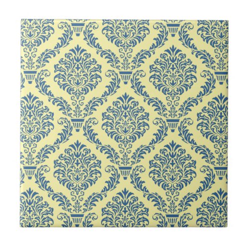 French Empire Damask in Azure Blue and Cream Tile