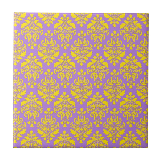 French Empire Damask in Yellow and Azure Blue Tile (Front)