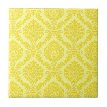 French Empire Damask In Yellow And Cream Tile by SunshineDazzle at Zazzle