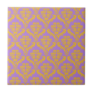 French Empire Damask in Yellow and Lavender Tile